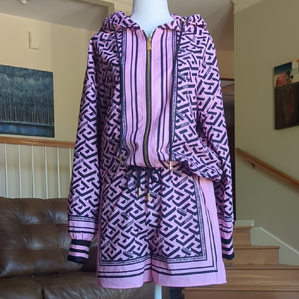 Fendace Pink Black Versace Fendi Hoodie Shorts Set Size Small
